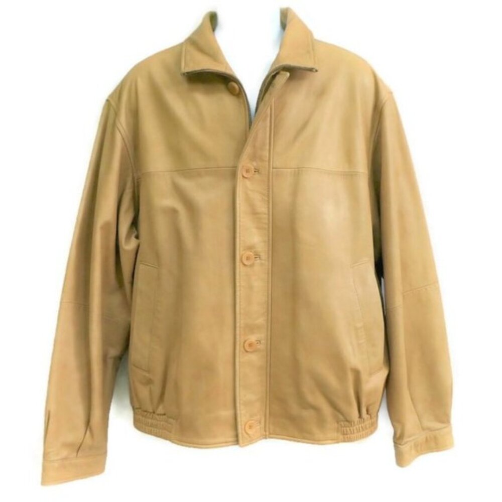 Peter Millar Bomber Jacket Camel Buttery Genuine Leather Full YKK Zipper L